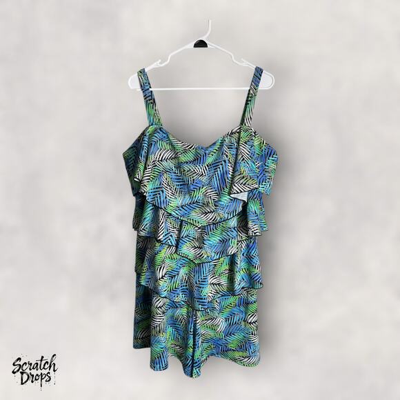 Fit 4U Women's Plus Size 24W Tropical Sleeveless Summer Top Flowy Blouse Beach - Picture 1 of 3